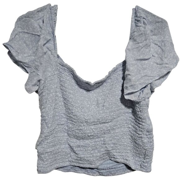 Abercrombie & Fitch Ruched Puff Sleeve Crop Top Womens Size XL Light Blue Shirt - Picture 2 of 6